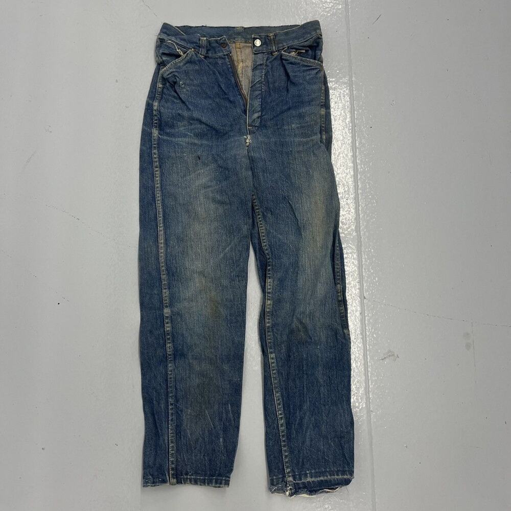 Vintage 60s Blue Denim Slim Leg Workwear Jeans 24x27